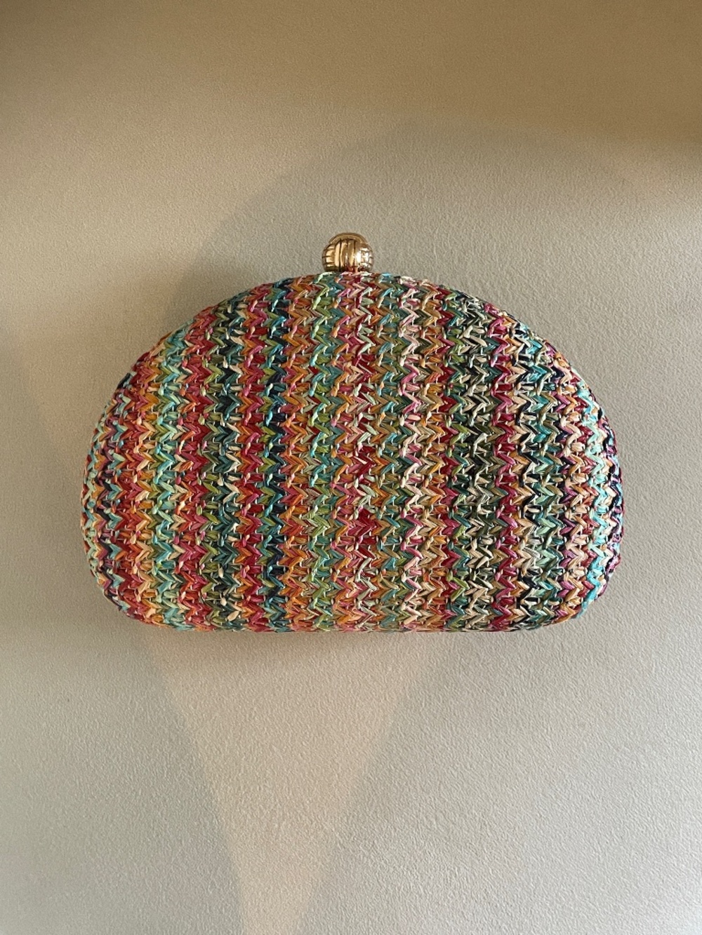 Colorful Woven Gold Clasp Clutch Bag